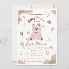Teddy Bear Baby Girl Invitación Baby Shower