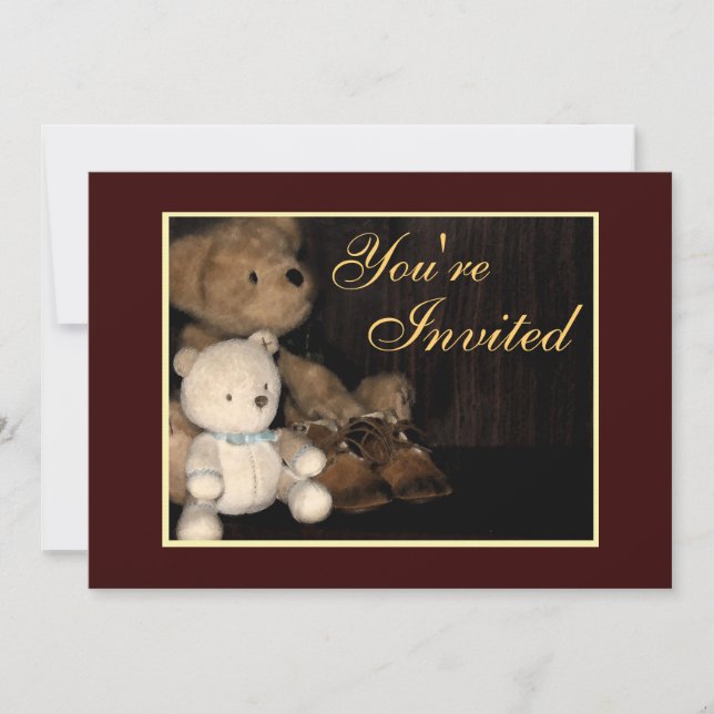 Teddy Bear & Baby Shoes Invitación (Anverso)