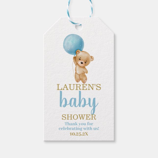 Teddy Bear Baby Shower Boy Gift Etiqueta (Anverso)