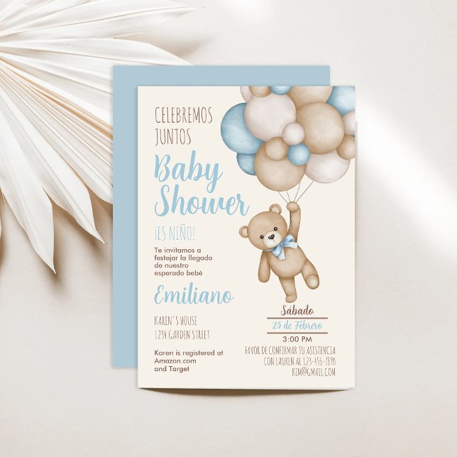 Teddy Bear Baby Shower Boy Invitación Española (Subido por el creador)