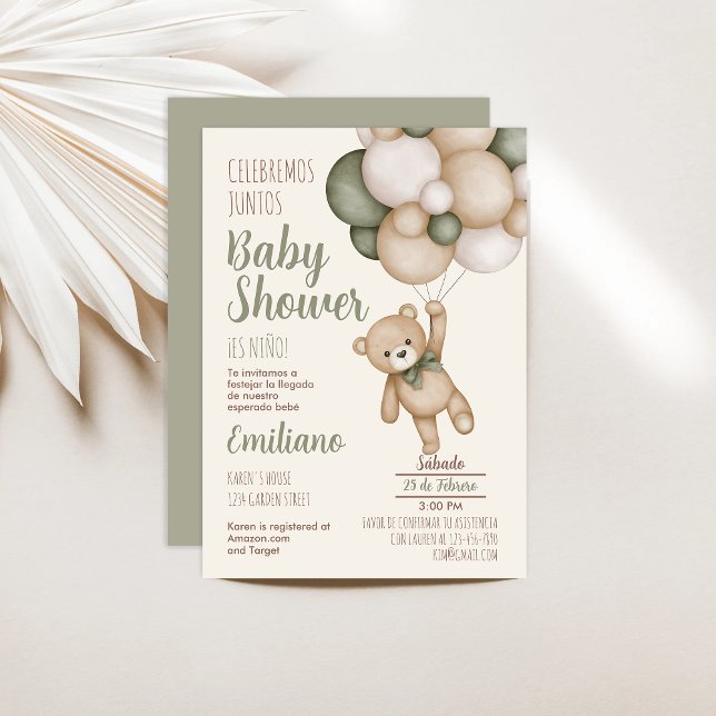 Teddy Bear Baby Shower Boy Invitación Española (Subido por el creador)