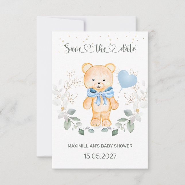 Teddy Bear Baby Shower Guardar la fecha (Anverso)