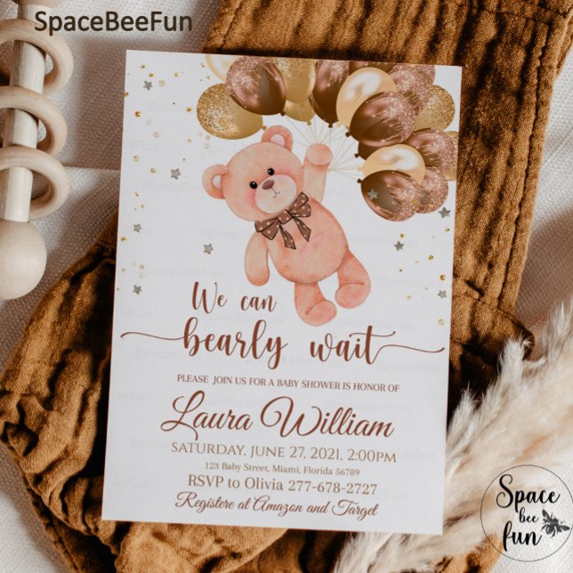 Teddy Bear Baby Shower Invitación Chica que podemo (Subido por el creador)