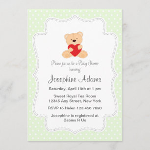 Teddy Bear Baby Shower Invitación Mint Green