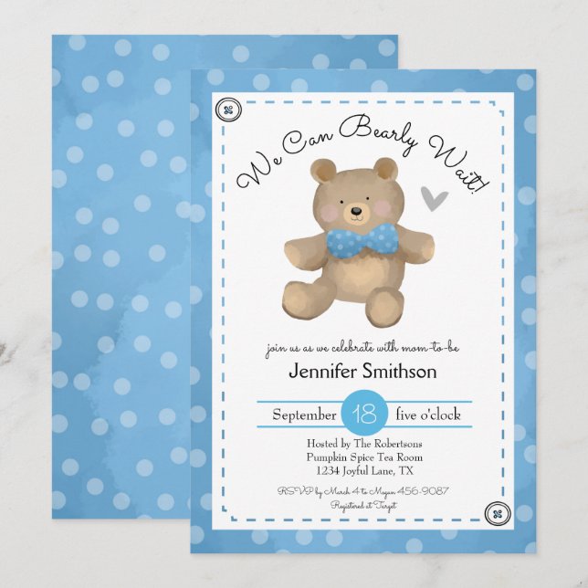Teddy Bear Baby Shower Invitaciones (Anverso / Reverso)