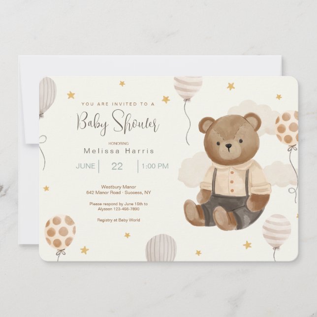 Teddy Bear Baby Shower Invitaciones (Anverso)