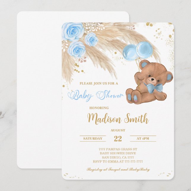 Teddy Bear Baby Shower Invitaciones (Anverso / Reverso)