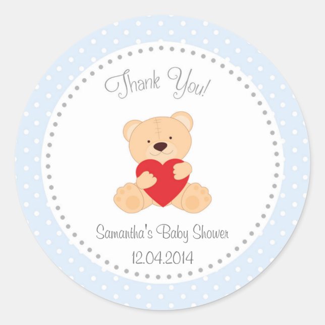 Teddy Bear Baby Shower Pegatina Azul (Anverso)
