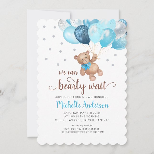 Teddy Bear Bearly Wait Baby Shower Invitación (Anverso)