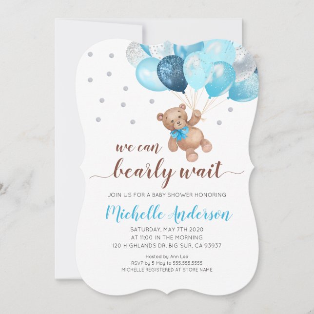 Teddy Bear Bearly Wait Baby Shower Invitación (Anverso)