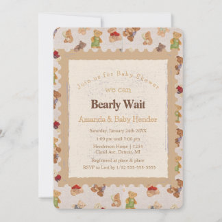 Teddy Bear Bearly Wait Baby Shower Invitación