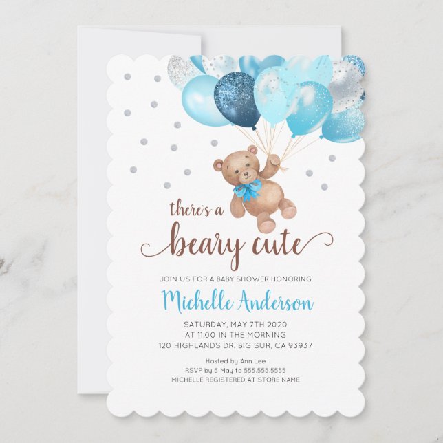 Teddy Bear Beary Cute Invitación Baby Shower (Anverso)