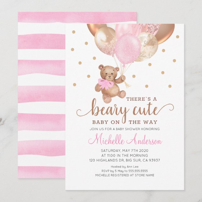 Teddy Bear Beary Cute Invitación Baby Shower (Anverso / Reverso)