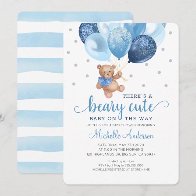 Teddy Bear Beary Cute Invitación Baby Shower (Anverso / Reverso)