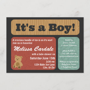 Teddy Bear Bebé Invitación Chico