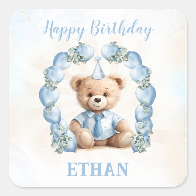 Teddy Bear Birthday Little Boy Blue Pegatinas (Anverso)