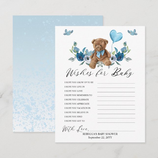 Teddy Bear Blue Balloon Wiers para la caza del beb (Anverso / Reverso)