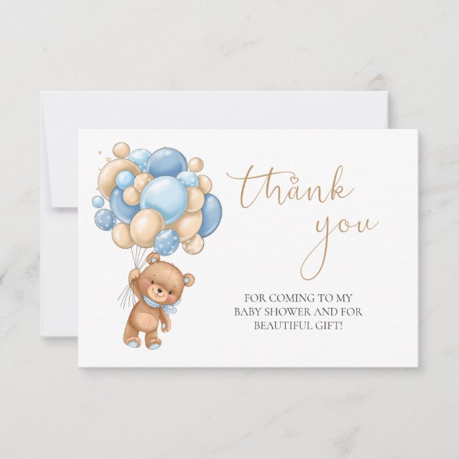 Teddy Bear Blue Balloons Baby Shower Gracias (Anverso)
