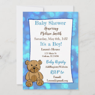 Teddy Bear Blue Boy Baby Shower Invitaciones