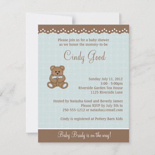 Teddy Bear Blue Pequeña Invitación (Anverso)