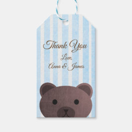 Teddy Bear Blue Stried Gracias Etiqueta