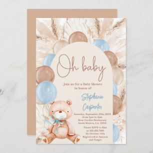 Teddy Bear Boho Pampas Bebé Chico Invitación