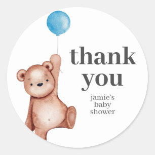 Teddy Bear Boy Baby Shower Classic Round Pegatina
