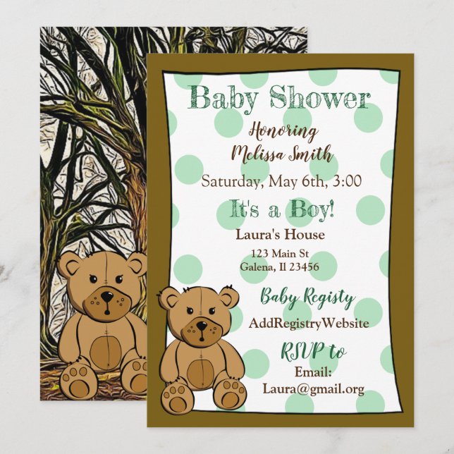 Teddy Bear Boy Baby Shower Invitaciones (Anverso / Reverso)