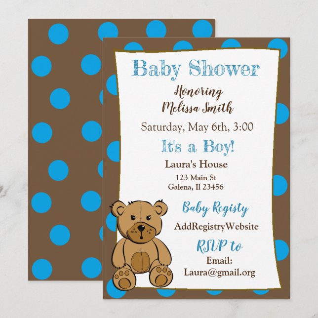 Teddy Bear Boy Baby Shower Invitaciones (Anverso / Reverso)