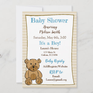 Teddy Bear Boy Baby Shower Invitaciones