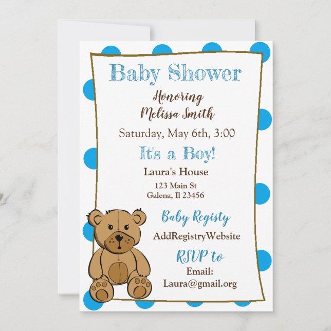 Teddy Bear Boy Baby Shower Invitaciones (Anverso)