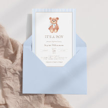 Teddy Bear Boy Classic Invitación Baby Shower