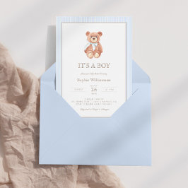 Teddy Bear Boy Classic Invitación Baby Shower