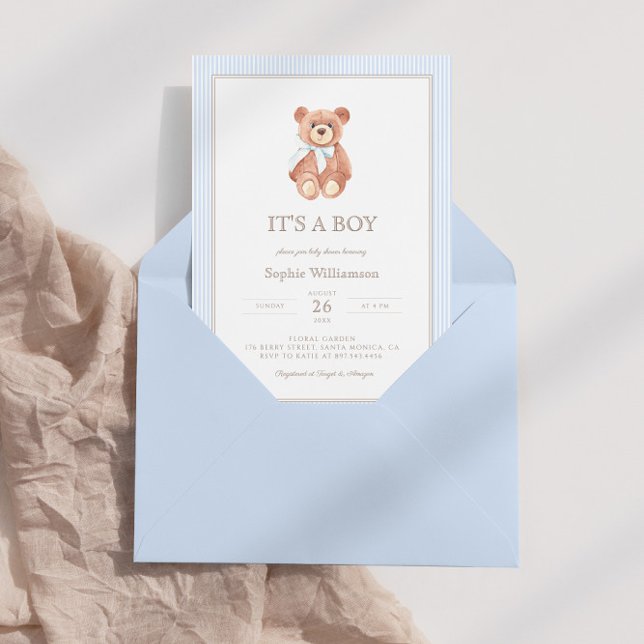 Teddy Bear Boy Classic Invitación Baby Shower (Subido por el creador)