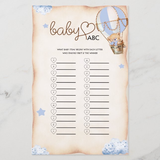Teddy Bear Boy Shower Blue Baby tarjeta de juego A (Anverso)