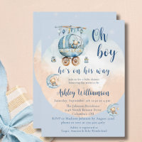 Teddy Bear Celestial Oh Boy Invitación Baby Shower