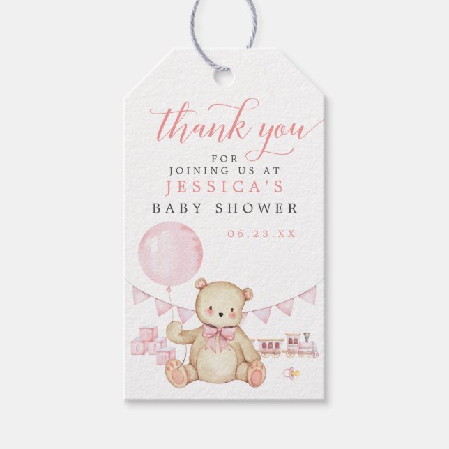 Teddy Bear Chica Baby Shower Favor Etiqueta (Anverso)