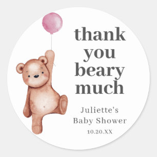 Teddy Bear Chica Baby Shower Pegatina redondo clás