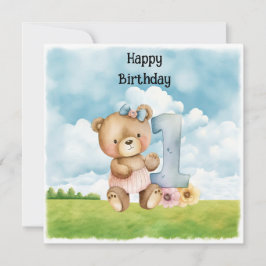 Teddy Bear Chica Primera acuarela de cumpleaños un