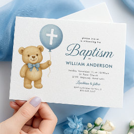 Teddy Bear & Cross Baptism Invitación