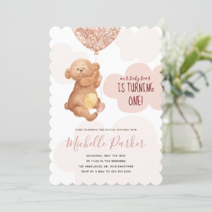 Teddy Bear Cub Nubes rosadas Invitación al primer