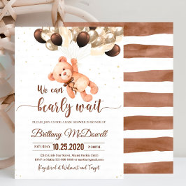 Teddy Bear editable Baby Shower Invitación Brown