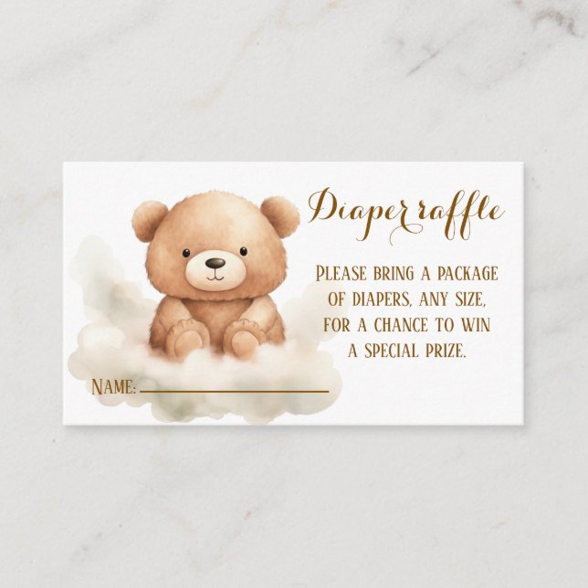 Teddy Bear en tarjeta Raffle - Baby Shower (Anverso)