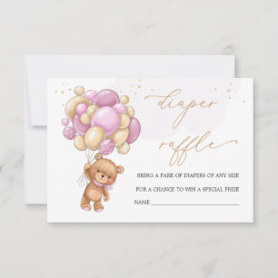 Teddy Bear Globos rosados Diaper Raffle Invitación
