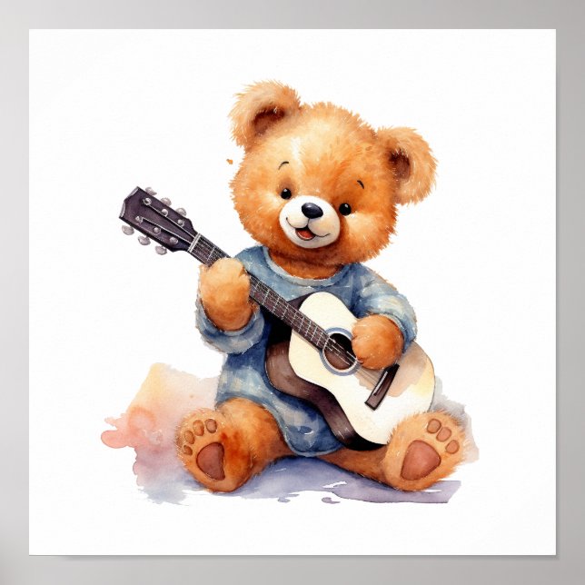 Teddy Bear Guitar Poster De Arte De Enfermería A L (Frente)