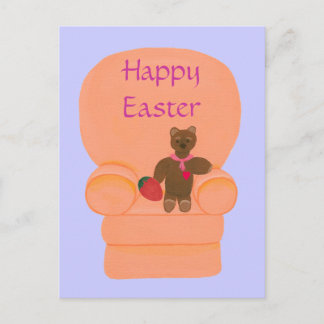 Teddy Bear Huevo de fresa Feliz Postales de Pascua