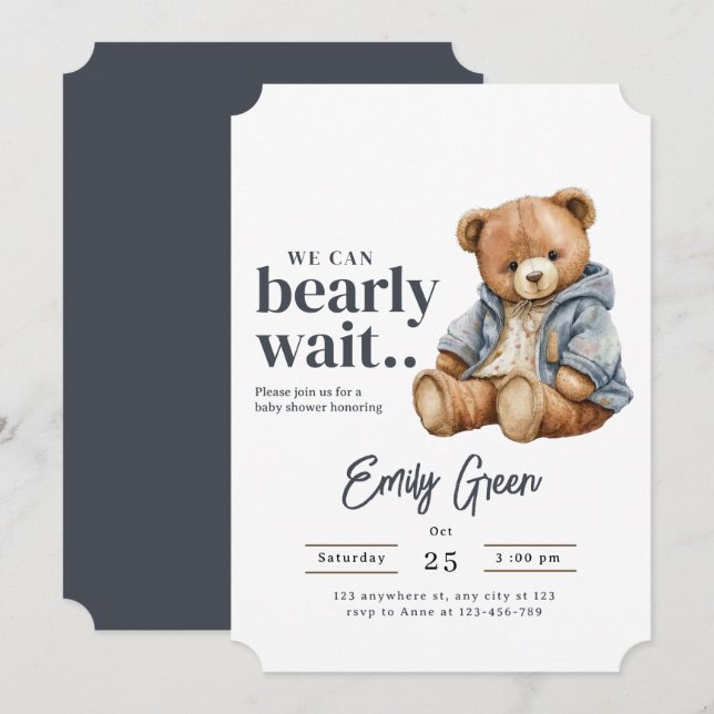 Teddy Bear: Invitación a Baby Shower, podemos espe (Anverso / Reverso)