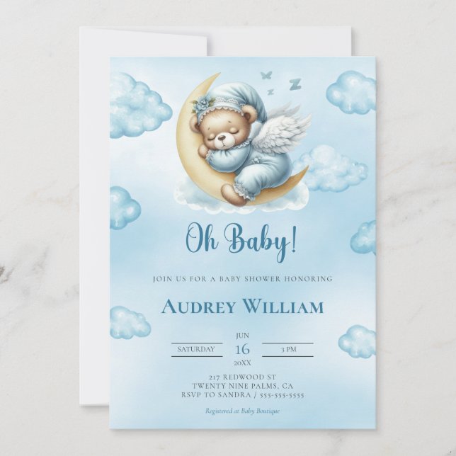 Teddy Bear Invitación Baby Shower Oh Baby (Anverso)
