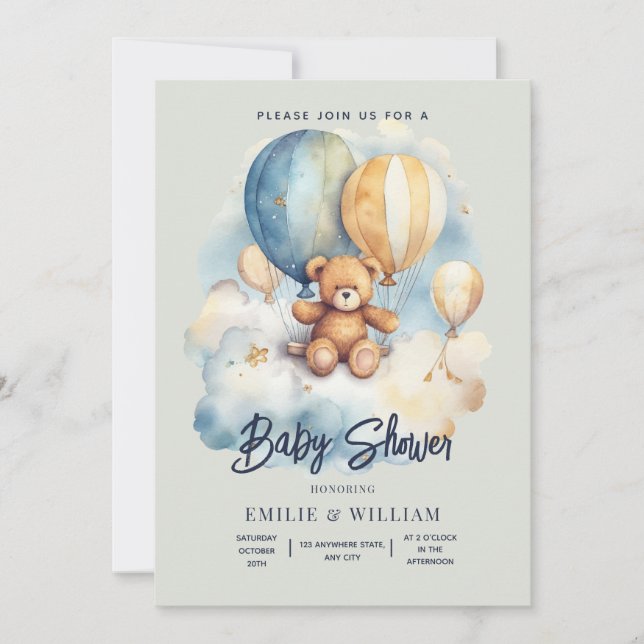 Teddy Bear Invitación Baby Shower Puede Esperar (Anverso)