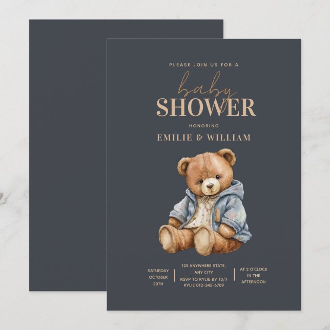 Teddy Bear Invitación Baby Shower Puede Esperar (Anverso / Reverso)